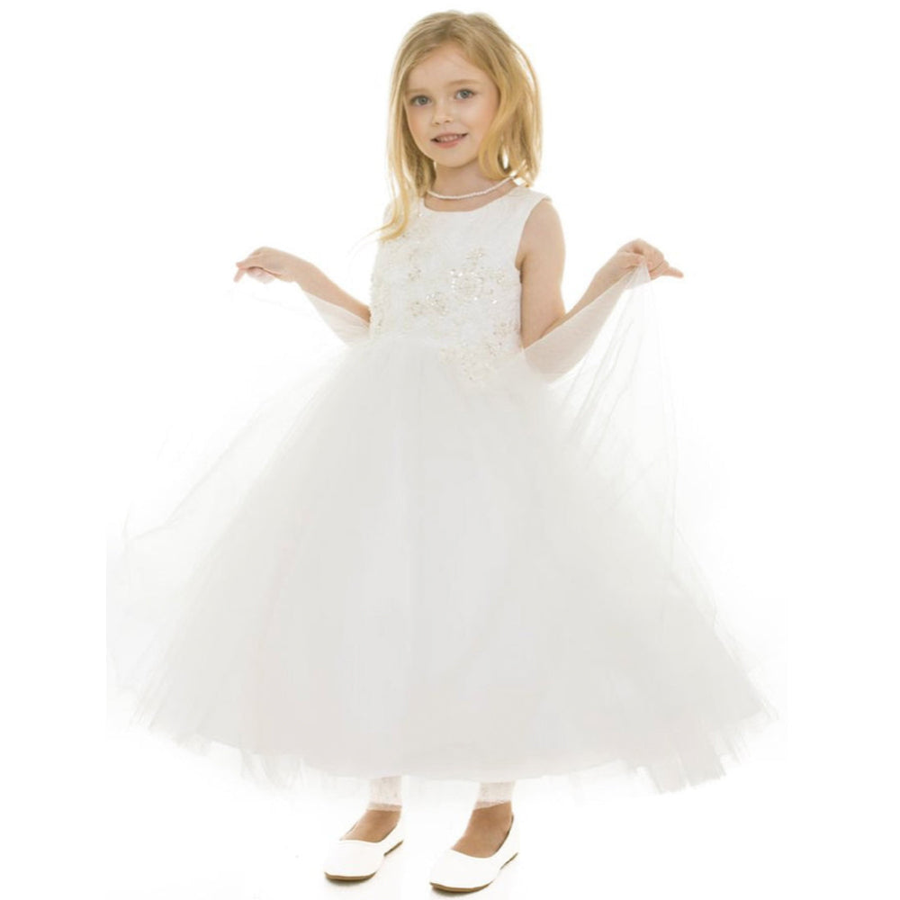 Big Girls 8-16 Luna Ivory Jacquard and Tulle Beaded Communion Dress