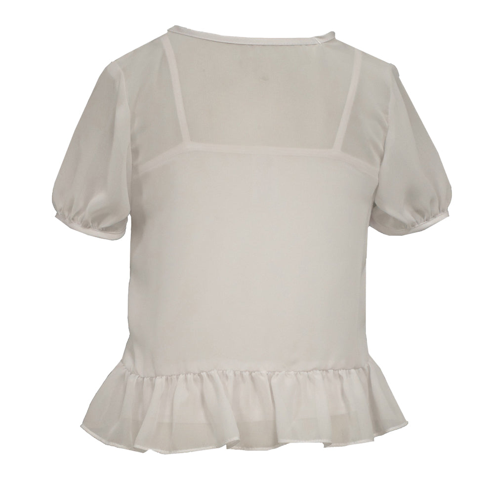 White Lace Trim Flounce Blouse