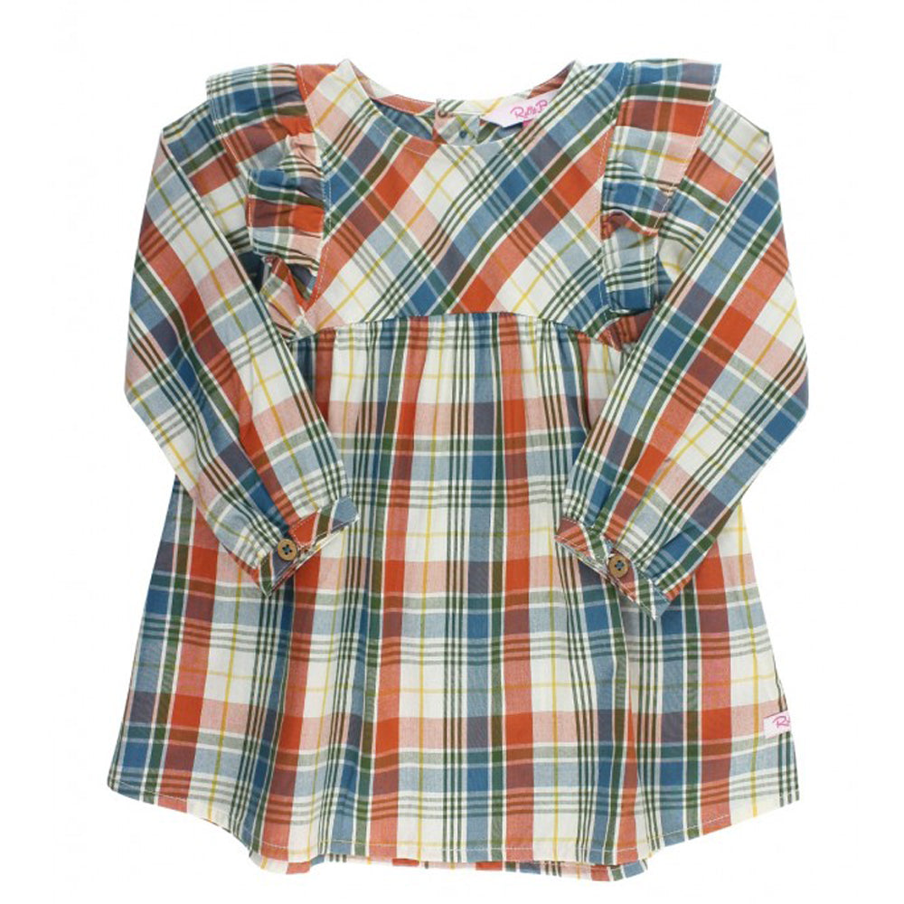 Miller Plaid Flutter Button Back Dress