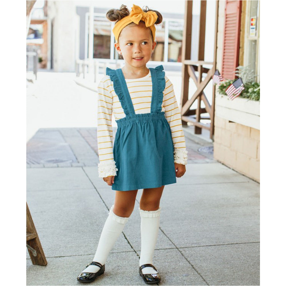 Ethereal Blue Corduroy Ruffle Strap Skirt Best Dressed Tot