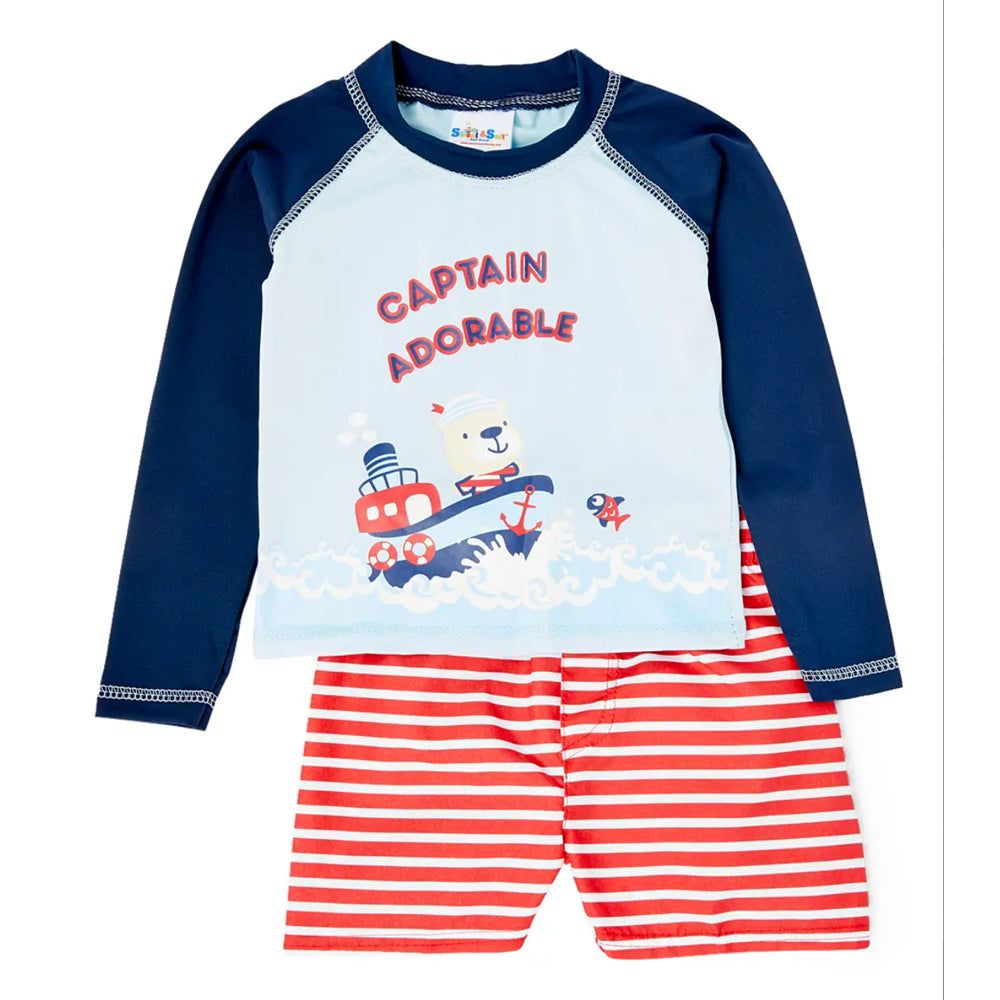 Boys Captain Adorable Long Sleeve Rash Guard Swim Set