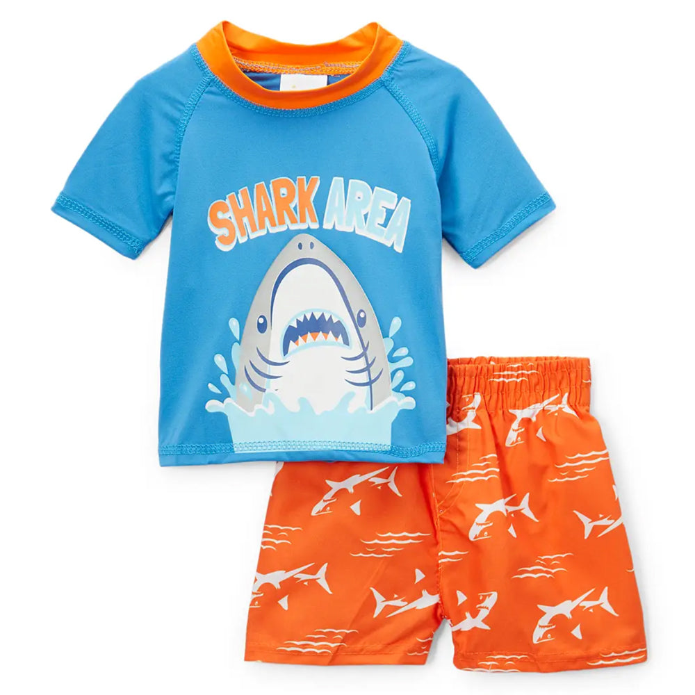 Boys Shark Zone Short Sleeve Rash Guard Swim Set