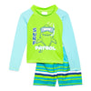 Boys Green Surf Patrol Long Sleeve Rash Guard Swim Set