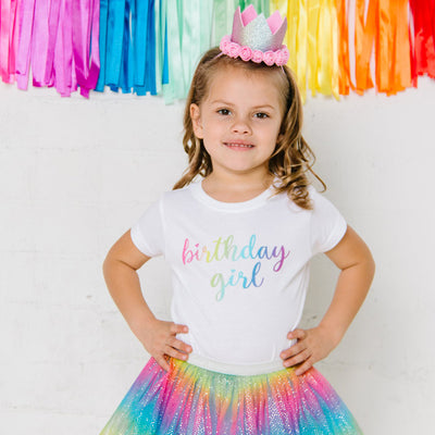 Magical Rainbow Birthday Girl White Short Sleeve Shirt