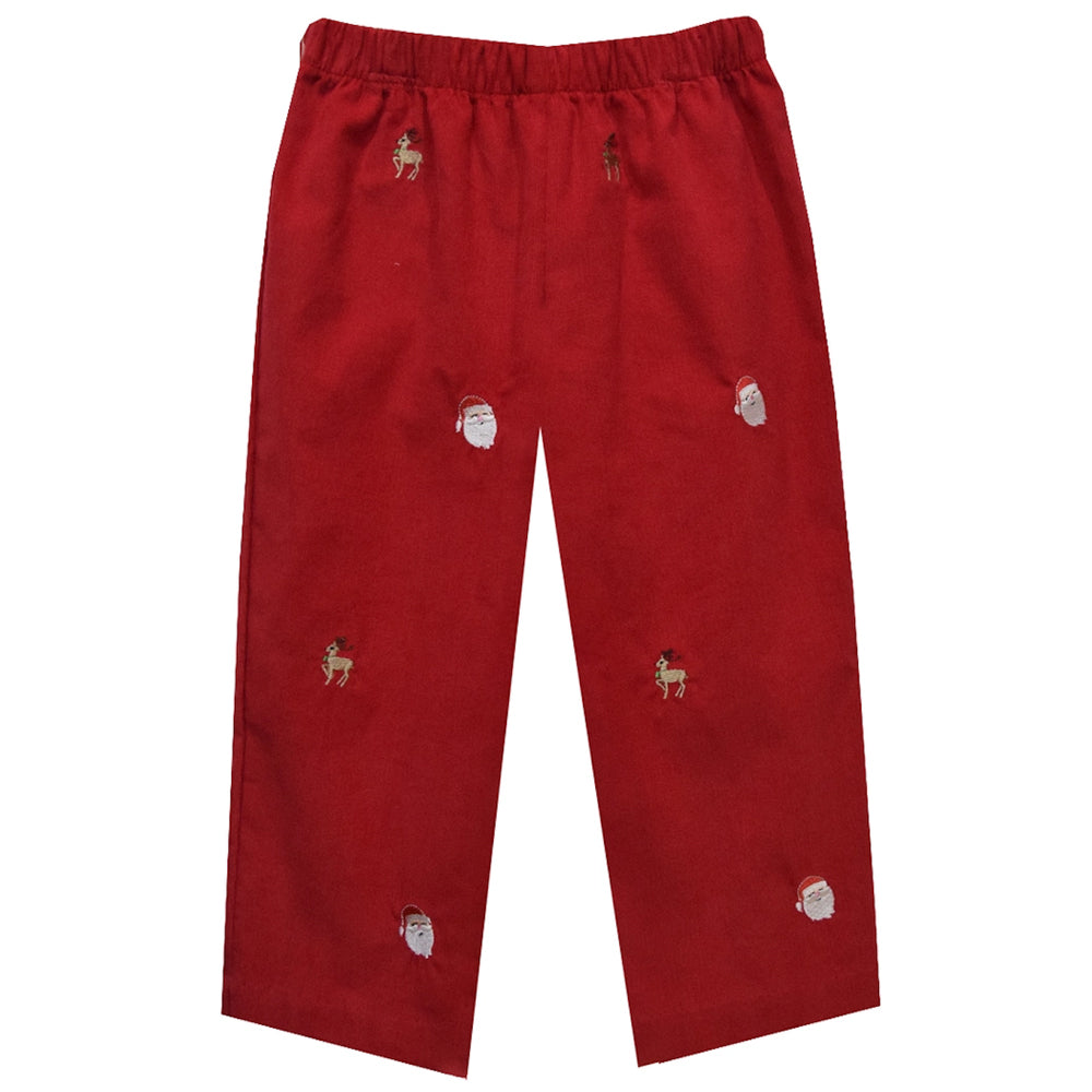 Boys Red Corduroy Christmas Embroidered Pull-On Pants