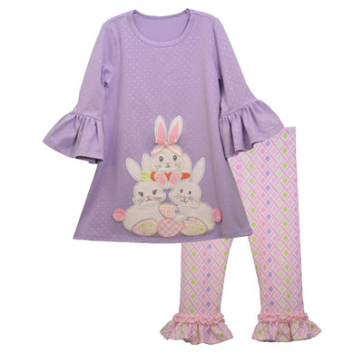 Bunny Applique Lavender Top and Legging Set