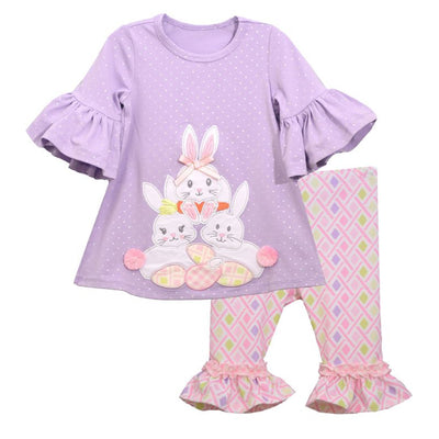 Bunny Applique Lavender Top and Legging Set