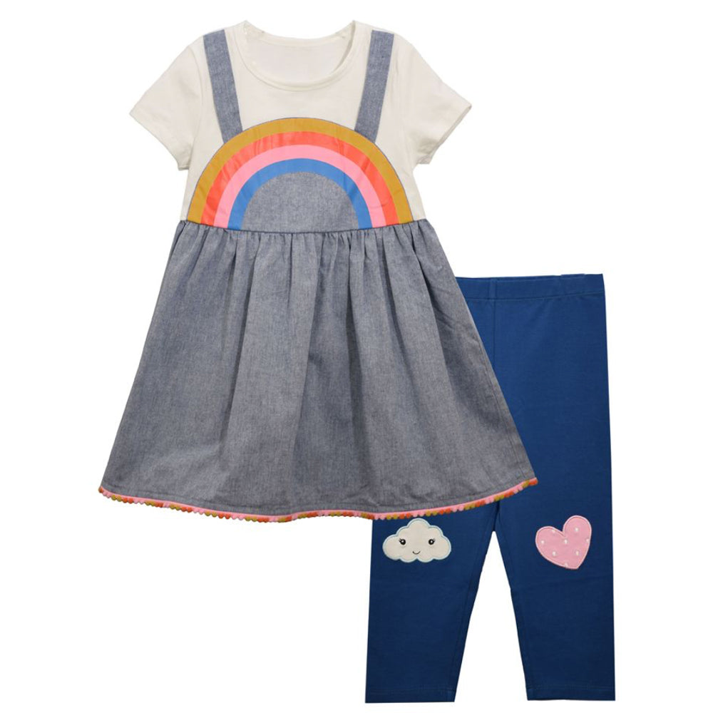Rainbow Appliqué Mock Jumper Dress and Legging Set