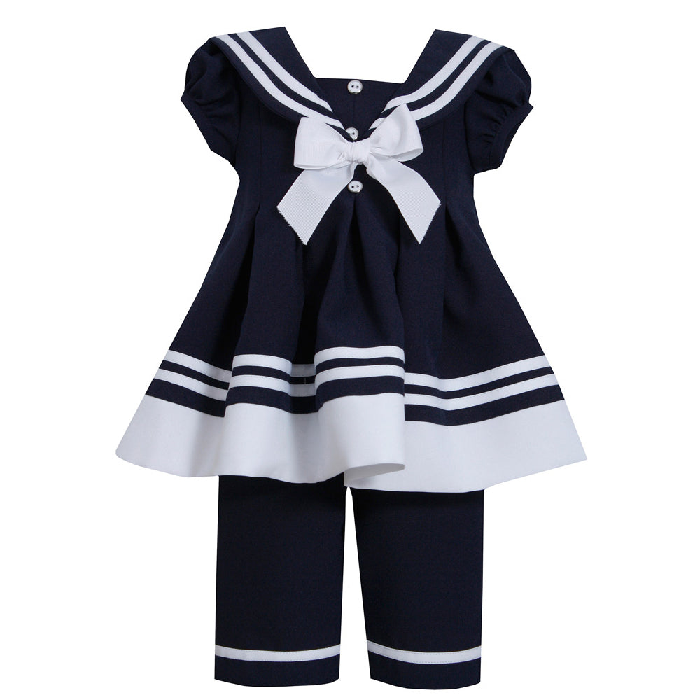 Girls Navy Sailor Pant Set