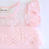 Pink Floral Lace Mesh Insert Flutter Sleeve Top