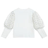 Girls White Jersey Top with Dotted Mesh Puff Sleeves