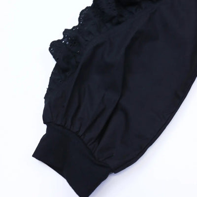 Girls Black Woven Ruffle Trim Top
