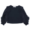 Girls Black Woven Ruffle Trim Top
