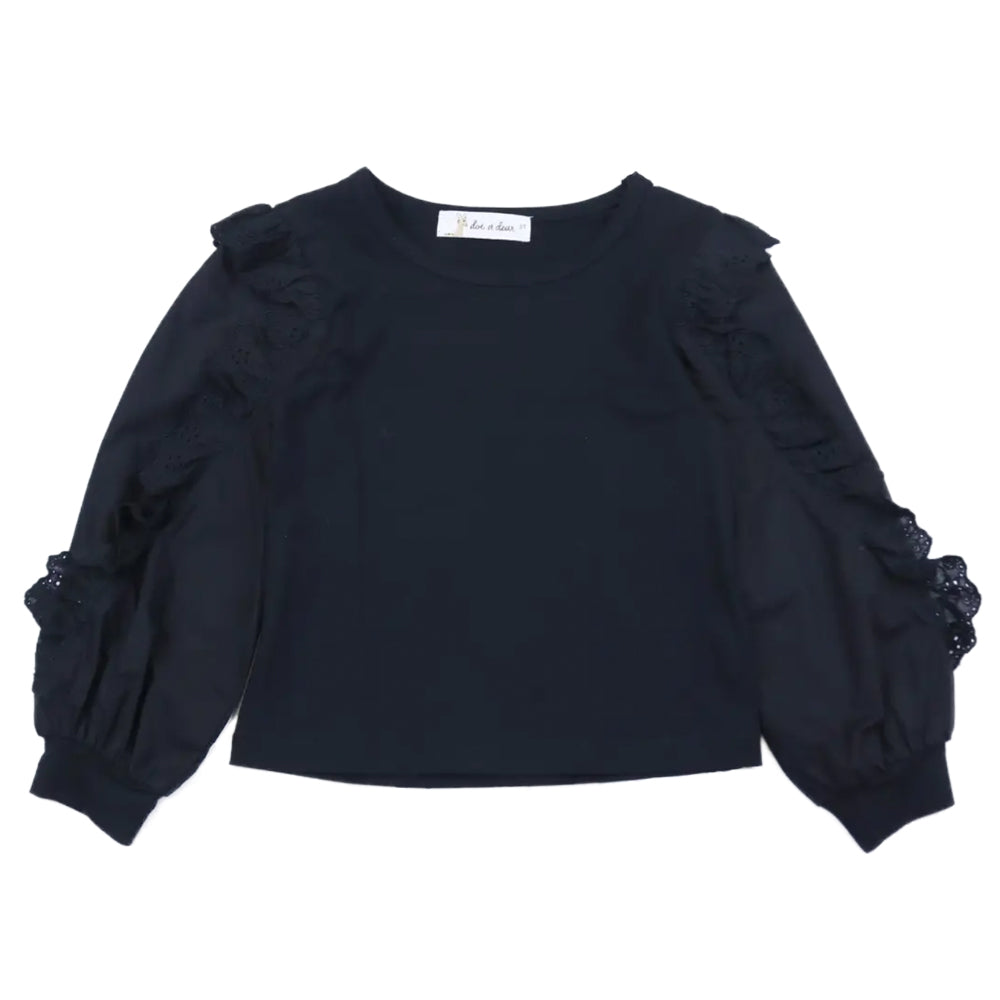 Girls Black Woven Ruffle Trim Top