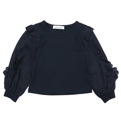 Girls Black Woven Ruffle Trim Top