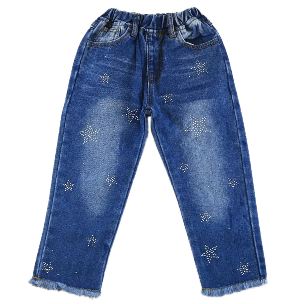 Little Girls 2T-6 Distressed Denim Rhinestone Star Jeans
