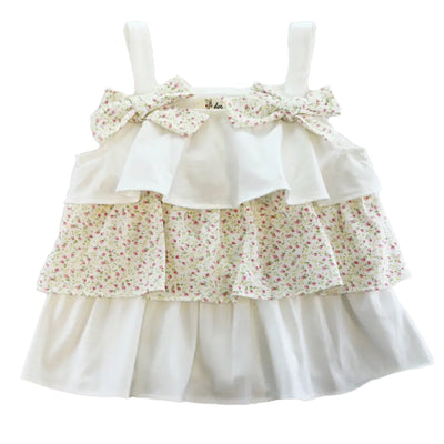 Toddler and Little Girls 2T-6 White Floral Tiered Top