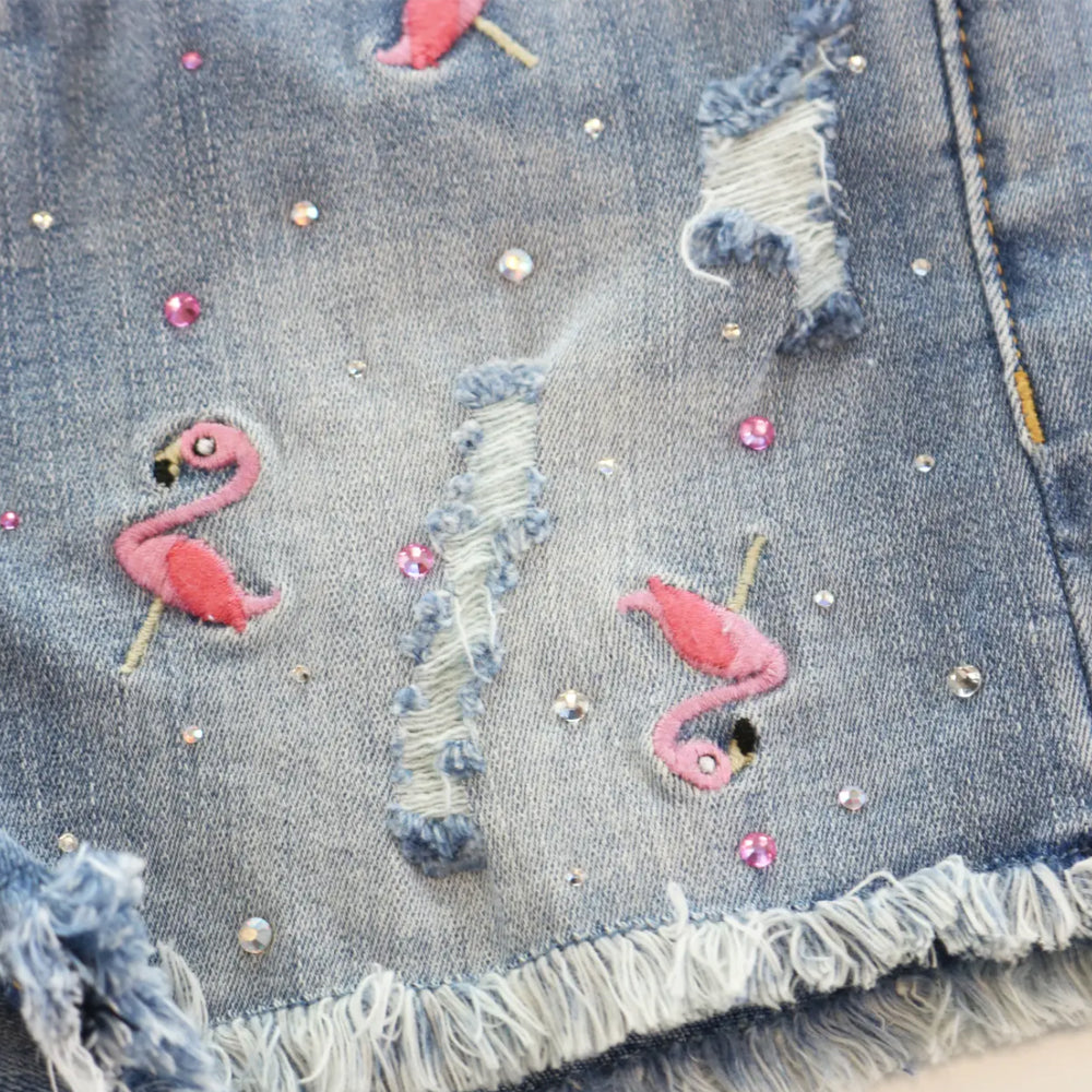 Toddler and Little Girls 2T-6 Flamingo Denim Shorts