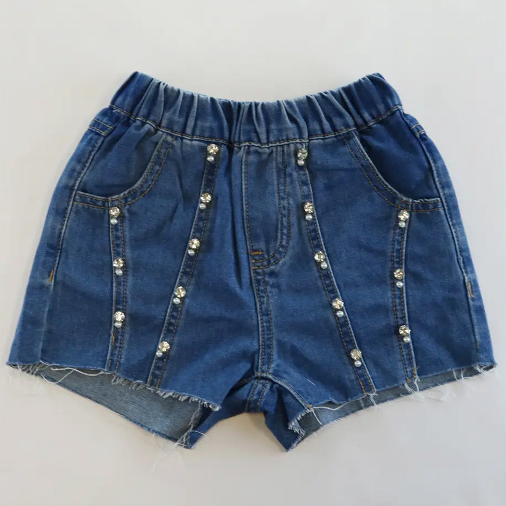 Toddler and Little Girls Rhinestone Denim Shorts