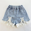 Toddler and Little Girls 2T-6 Lace Hem Denim Shorts