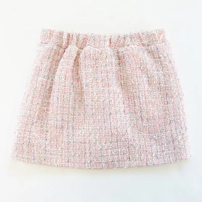 Button Front Pink Tweed Skirt