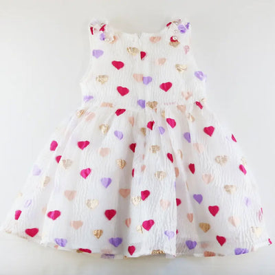 Toddler and Little Girls Heart Pattern Crinkle Dress