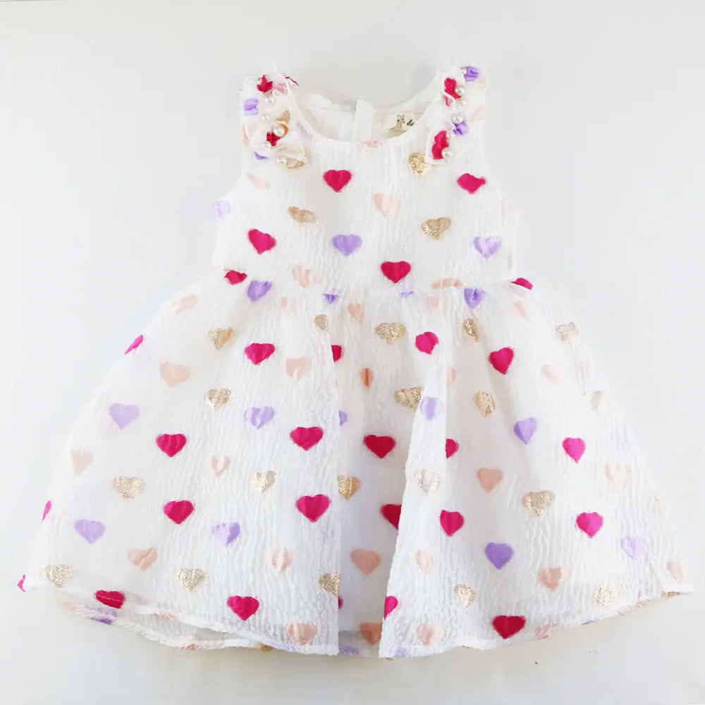 Toddler and Little Girls Heart Pattern Crinkle Dress