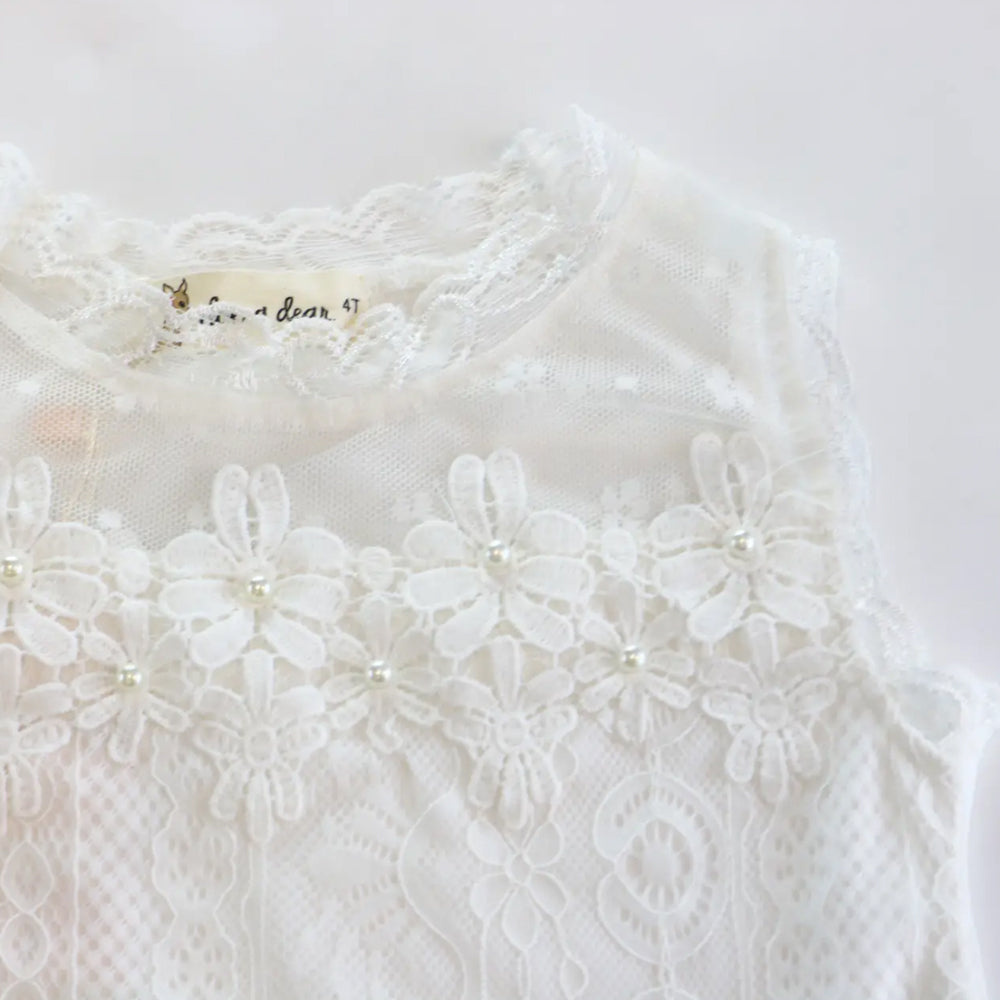 Toddler and Little Girls 2T-6 White Floral Lace Mix Top