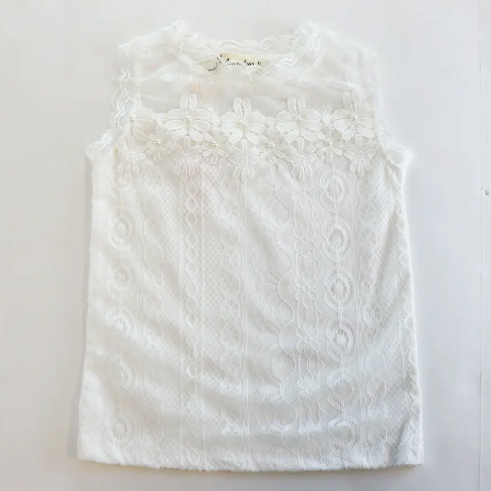 Toddler and Little Girls 2T-6 White Floral Lace Mix Top