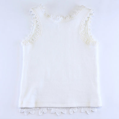 White Ribbed Back Floral Lace Sleeveless Top
