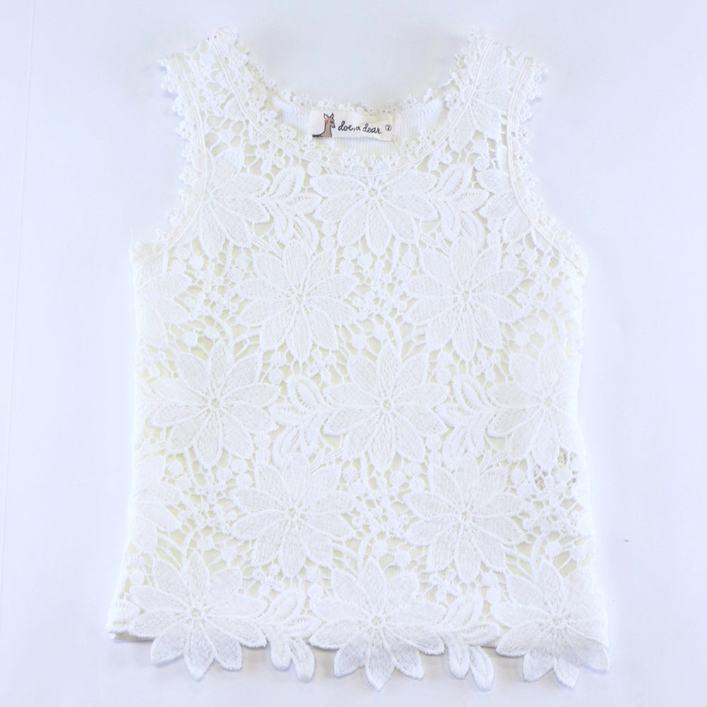 White Ribbed Back Floral Lace Sleeveless Top