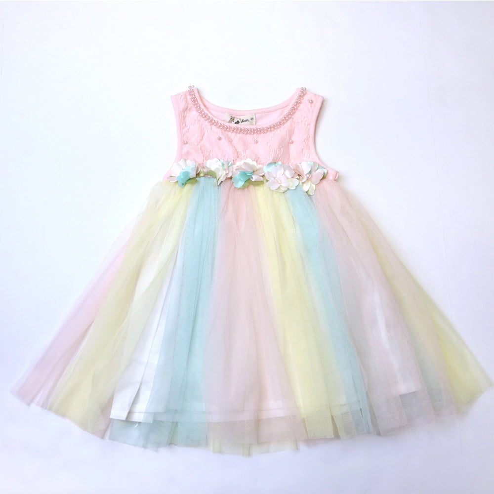 Pink Floral Applique Ombre Tulle Dress