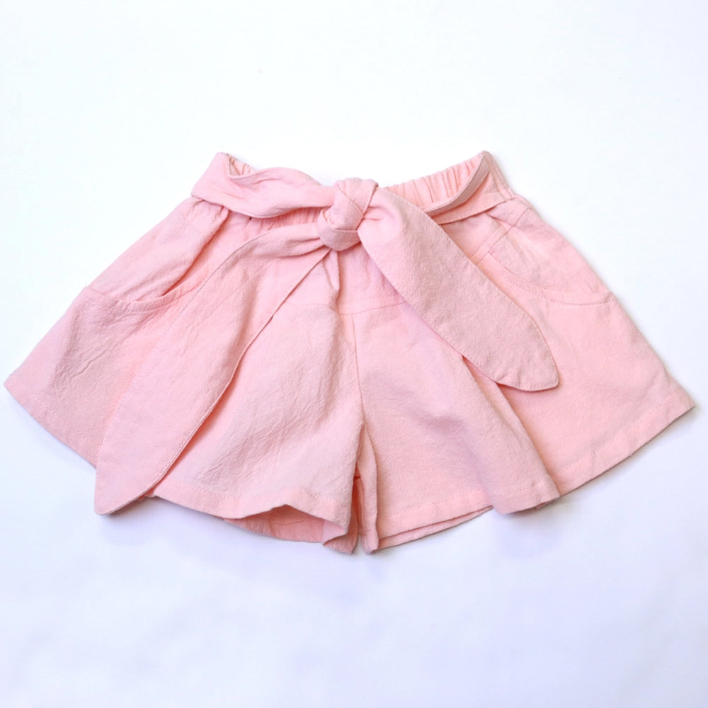 Pink Tie Front Flare Shorts