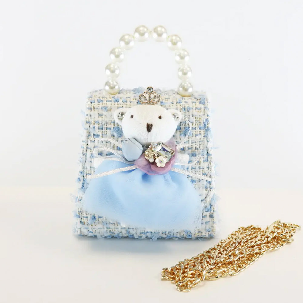 Blue Princess Bear Tweed Purse