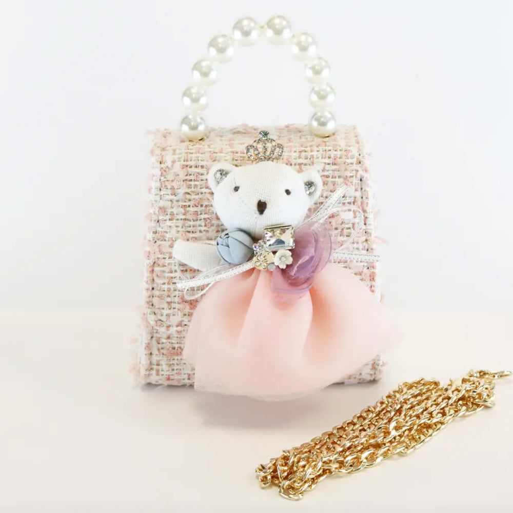 Pink Princess Bear Tweed Purse