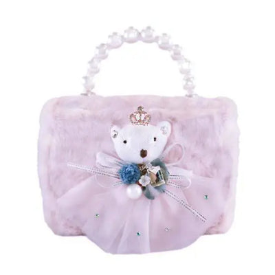 Pink Princess Bear Furry Purse