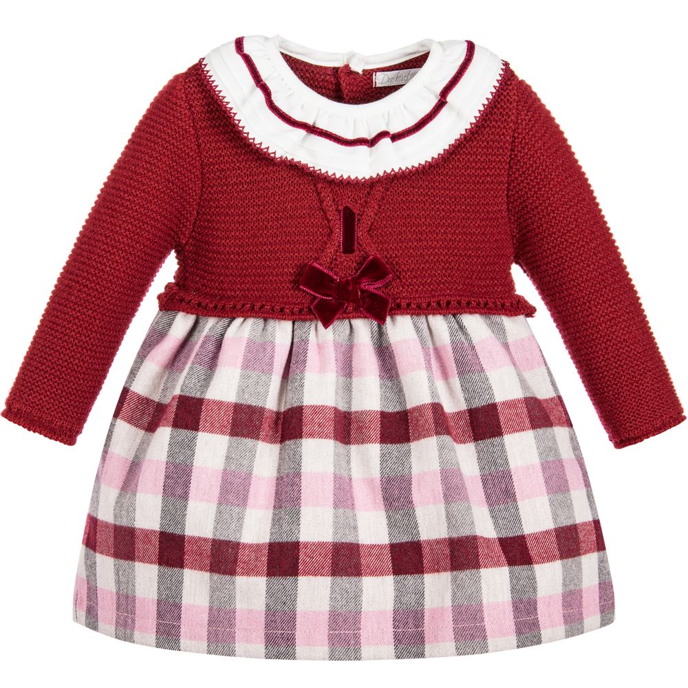 Baby Girls Red Knit and Plaid Dress