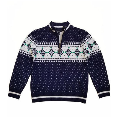 Blue 1/4 Zip Snowflake Sweater