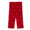 Boys Red Corduroy Embroidered Christmas Tree Pants