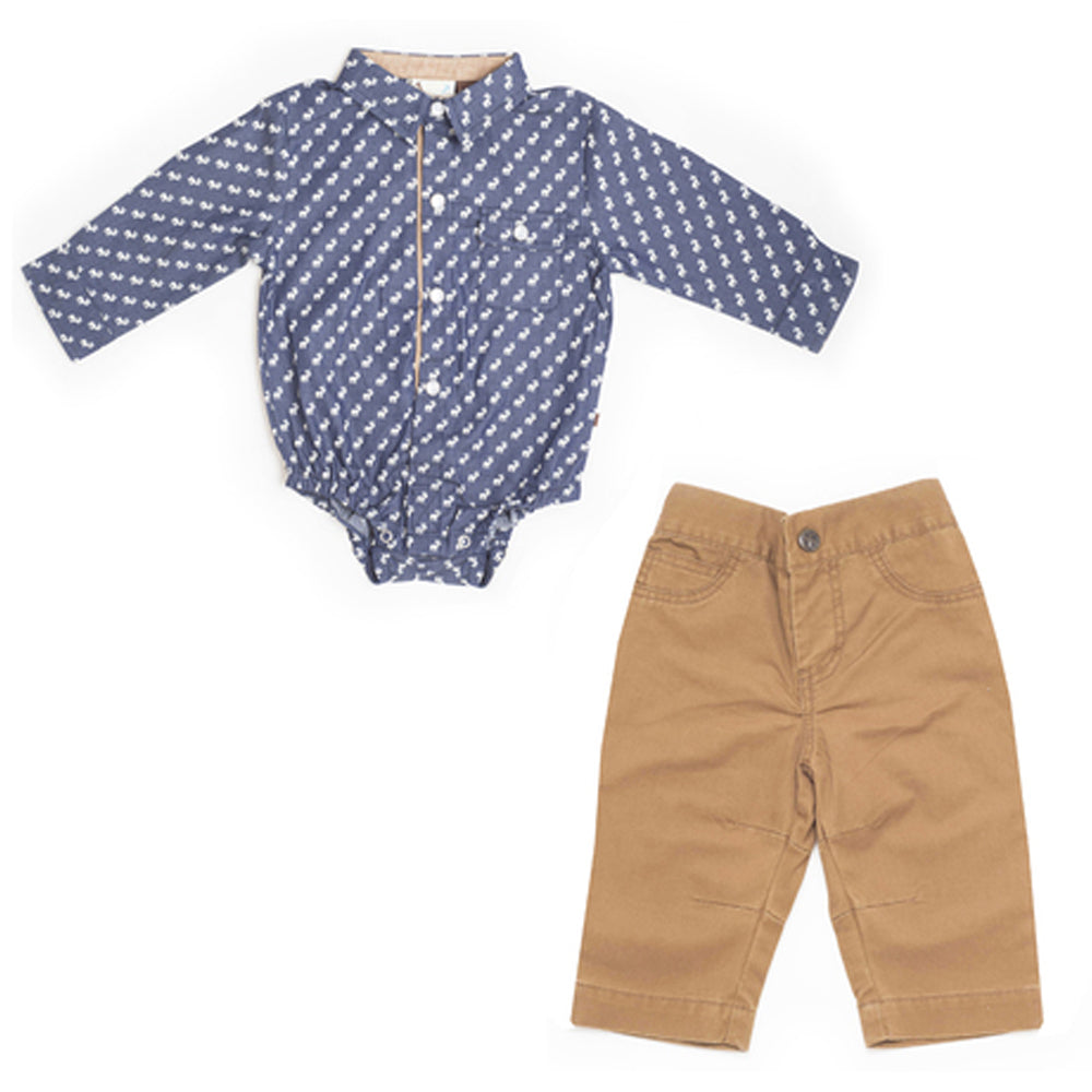 Boys Moose Print Bodysuit, Chestnut Pant