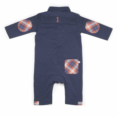 Boys Navy Slub Moose Applique Romper