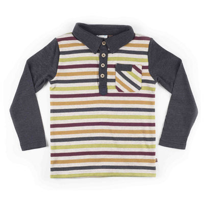 Boys Long Sleeve Multi-Stripe Knit Polo Shirt