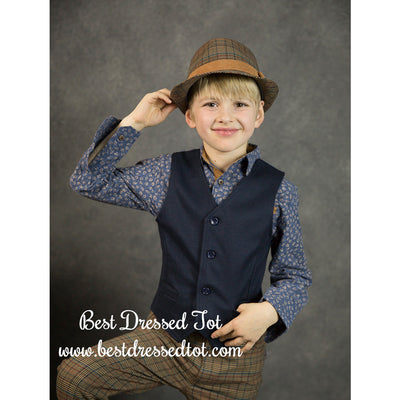 Boys Navy Vest with Leaf Back