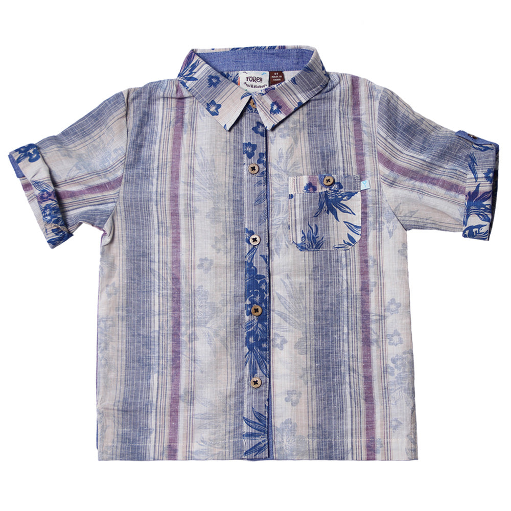 Boys Botanical Stripe Collared Shirt