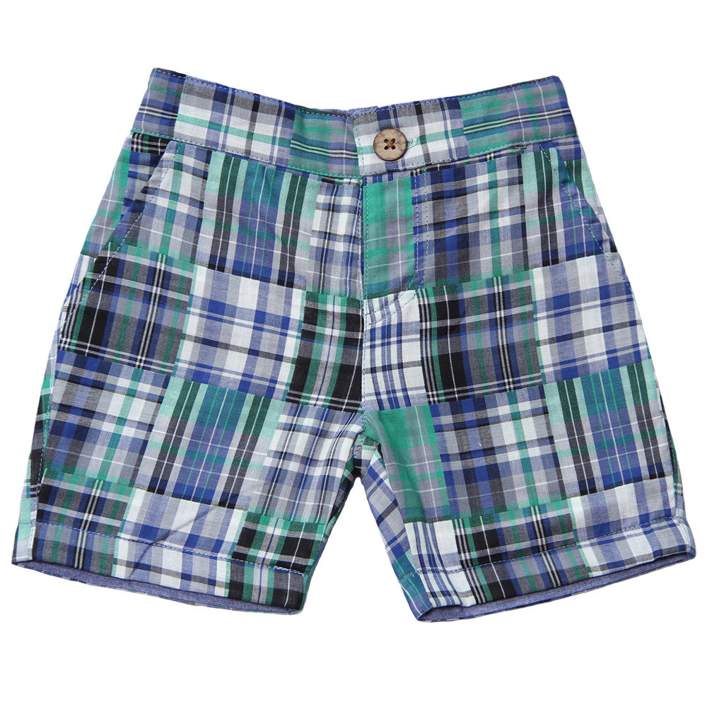 Boys Patch Plaid Shorts
