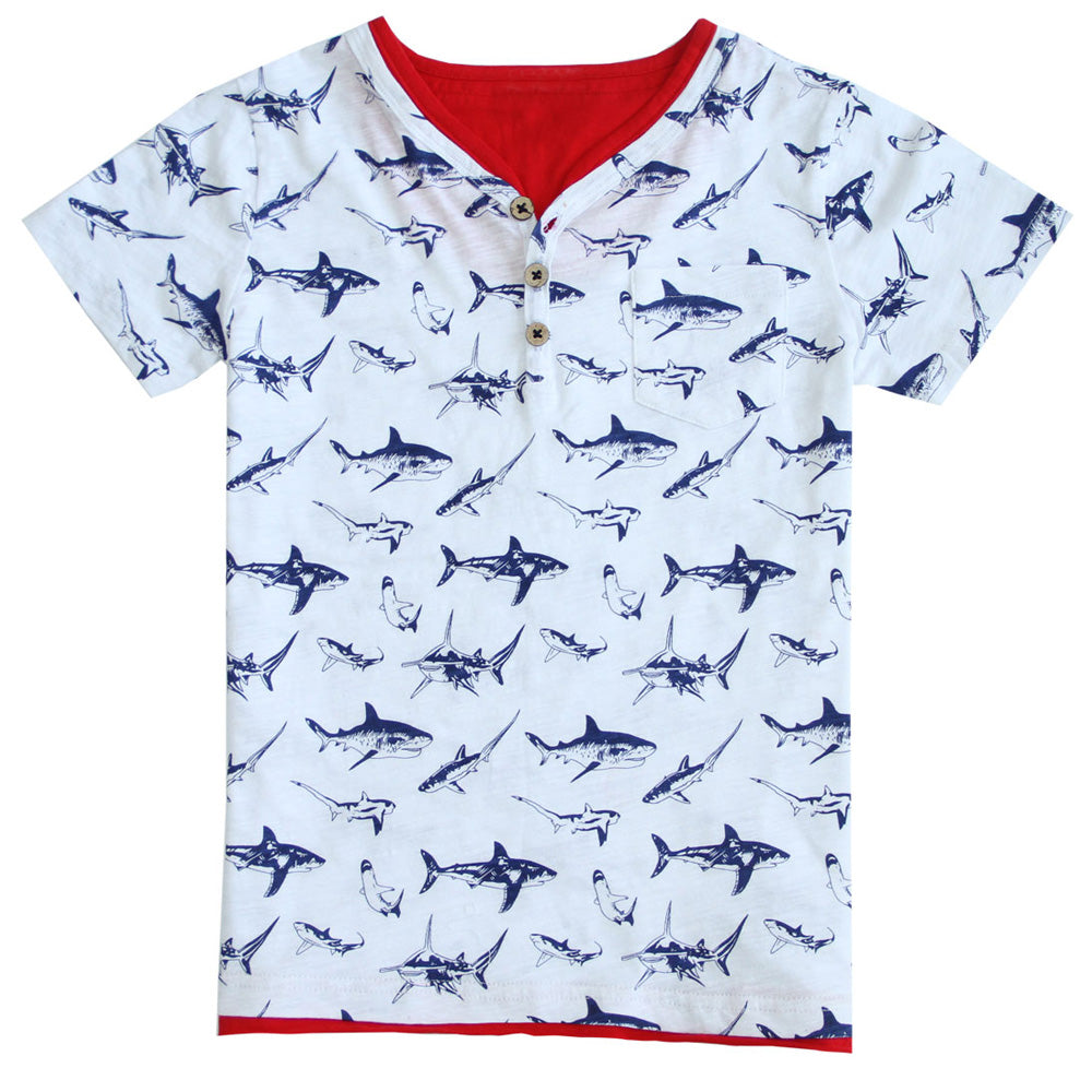 Boys Short Sleeve Shark Bite Henley