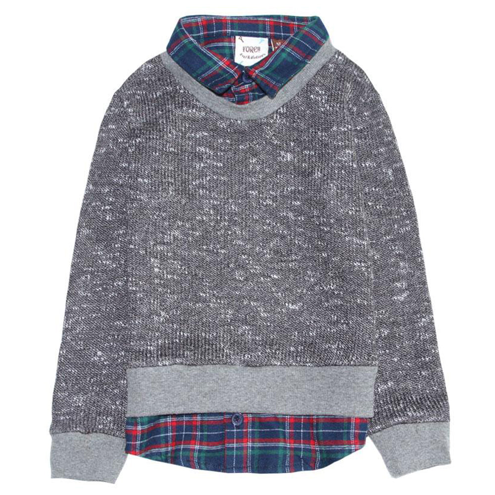 Waffle Knit Sweater and Plaid 2fer Shirt for Boys
