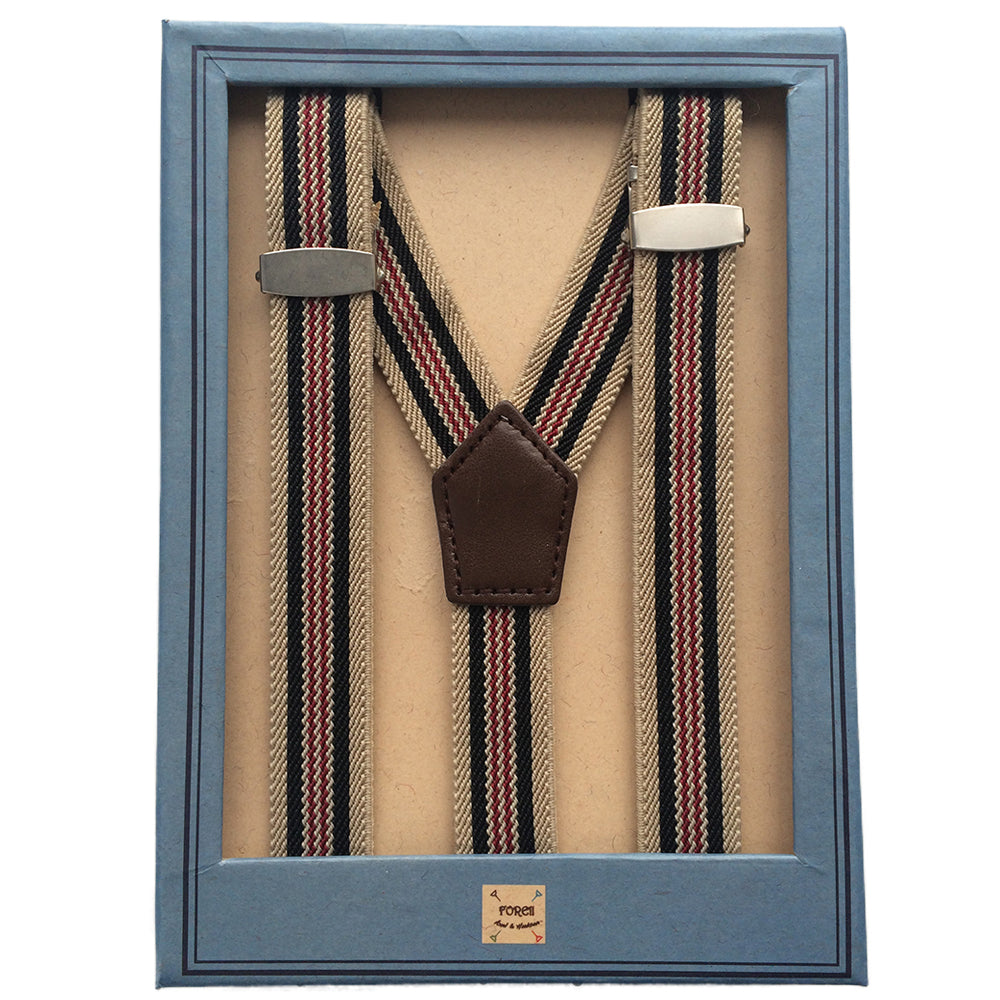 Navy-Red-Khaki Stripe Suspenders
