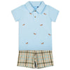 Toddler Boys Puppy Embroidered Shirt and Plaid Shorts Set