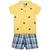 Toddler Boys Tractor Embroidered Shirt and Plaid Shorts Set